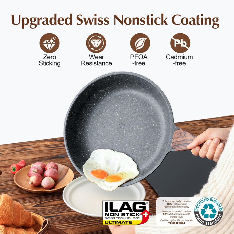 SENSARTE Nonstick Frying Pan Skillet, Swiss Granite Coating Omelette Pan, Healthy Stone Cookware Chef's Pan, PFOA Free (8/9.5/10/11/12.5 Inch) (11 Inch) - Image 3